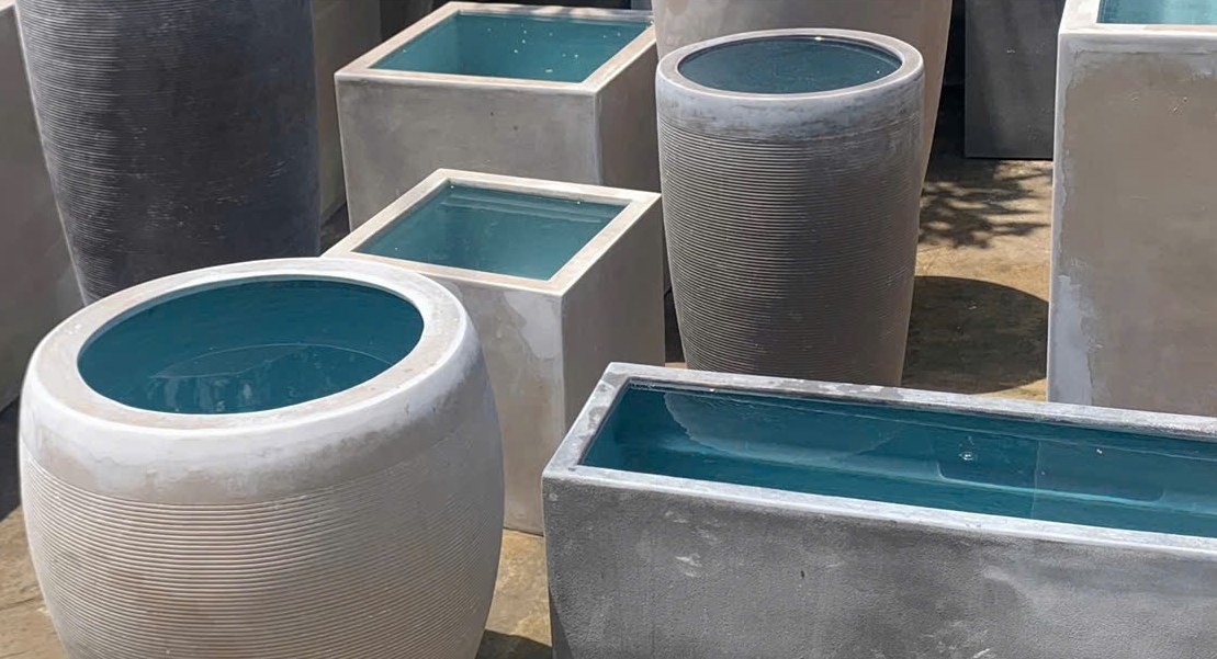 Long trough planters and planter bowls